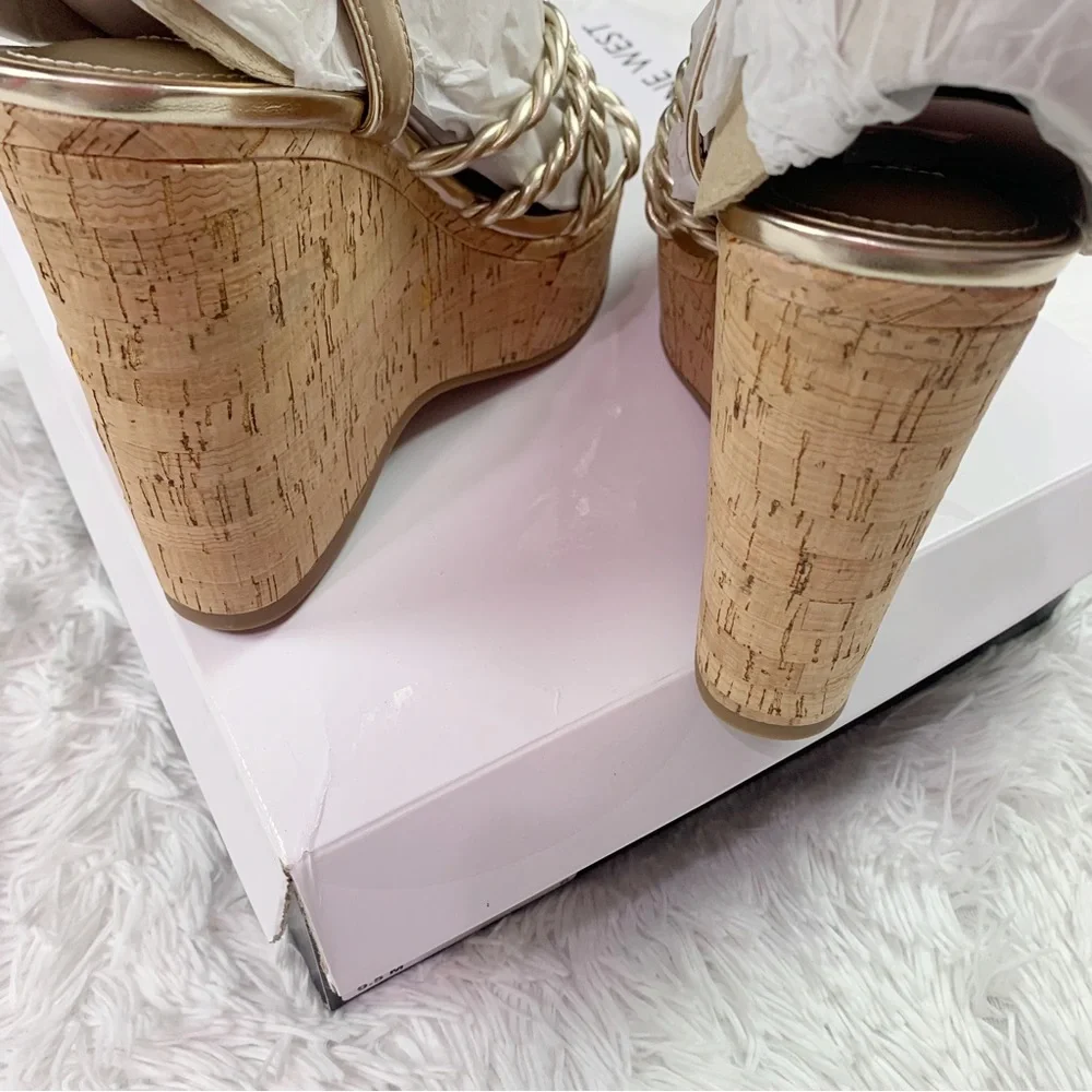 Nine West Women's Renest Ankle Strap‎ Platform Wedge Sandals in gold
